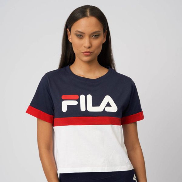 Fila Chiara Crop Box Women's T-Shirts - Navy/Red/White,NZ 398-71650